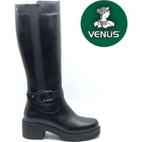 Resim Venüs Festina Hakiki Deri Ortopedik Topuklu Kadın Çizme Siyah 
