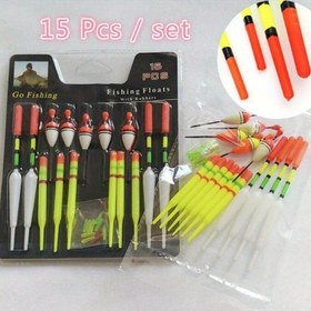 Resim 15 Adet Karışık Boyutlu Dikey Balıkçılık Şamandıraları Seti, Deniz Balıkçılığı ve Yemler için TPR Plastik Uzun Kuyruklu Şamandıra, Üst Su Balıkçılığı Yemleri 