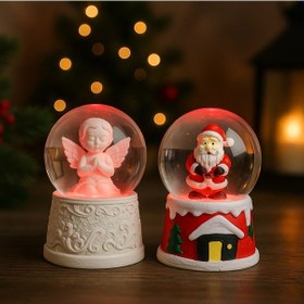 Resim Ev Dekoru Yeni Yıl Huzuru Işıklı Santa Melek Figürlü Ve Noel Baba Temalı Kar Küresi 2'li Seti 6.5 Cm Çok Renkli 