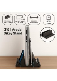 Resim Coofbe 3 Bölmeli Metal Genişlik Ayarlamalı Masaüstü Dikey Apple Uyumlu MacBook Laptop Notebook Standı Telefon Tablet Standı Siyah 