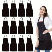Resim 10 adet/1 adet Siyah Polyester Tuval Önlük Ön Cep ve Ayarlanabilir Boyun Askısı ile - Dayanıklı, Kolay Bakım Mutfak, Izgara, Pişirme, Sanat, El Sanatları, Mutfak Gereksinimleri | Profesyonel Mutfak Giyim 