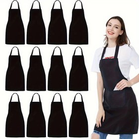 Resim 10 adet/1 adet Siyah Polyester Tuval Önlük Ön Cep ve Ayarlanabilir Boyun Askısı ile - Dayanıklı, Kolay Bakım Mutfak, Izgara, Pişirme, Sanat, El Sanatları, Mutfak Gereksinimleri | Profesyonel Mutfak Giyim 