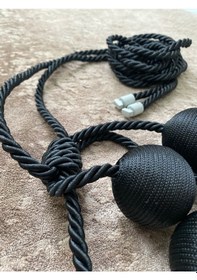 Resim Modern Sarım 4 Toplu Braçol Kornişe Takmatik Ipli Tavan Perde Aksesuarı Siyah 