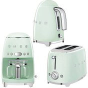 Resim Smeg 50's Style KLF03PGEU Pastel Yeşil Kettle TSF01PGEU 1x2 Ekmek Kızartma Makinesi ve DCF02PGEU Filtre Kahve Makine Seti 