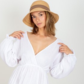 Resim Botex %100 Pamuk Müslin V Yaka Uzun Kol Hamile ve Plaj Elbisesi - Standart Beden / Beyaz 