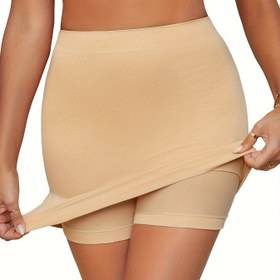 Resim 1 Adet Şık Yüksek Bel Düz Renk Siyah Yoga Skort Kadınlar İçin - Nefes Alabilir, Hızlı Kuruyan, Dahili Şortlu Ekstra Destek İçin, Esnek Naylon/Elastan Karışımı, Spor ve Günlük Kullanım İçin Mükemmel 