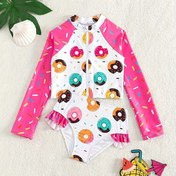 Resim YIYUNQING Çocuklar için Sevimli Donut Desenli Mayo Seti, Polyester Yüksek Esneklikli Kumaş, Düzenli Kesim, Marul Kenarlıklı, Yuvarlak Yaka Üst ve Üçgen Alt, 12 Yaş Altı Çocuklar İçin 