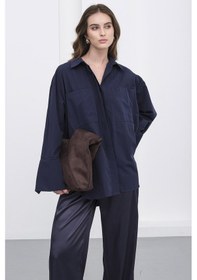 Resim Lacivert Çift Cepli Oversize Basic Gömlek Bcru-261306 Çok Renkli 