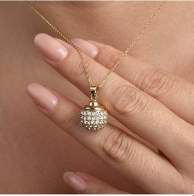 Resim 14 Ayar Altın Kaplama Taşlı Disko Topu Gümüş Kolye - Cns00645 Altın 