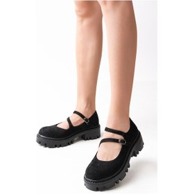 Resim 868-756 Siyah Süet Günlük Yüksek Tabanlı Loafer Ayakkabı Beyaz 