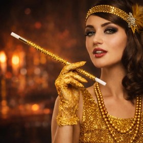 Resim 30 cm Altın Gold Payetli Sigara Tutacağı - 1920’LER Gatsby Parti Aksesuarı (4887) Midastech 