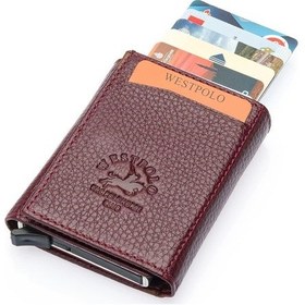 Resim Westpolo Hakiki Deri Unisex Mekanizmalı Cüzdan 8 Kartlık - Bordo Bodro 