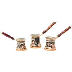 Resim Erzincan El İşlemeli Bakır Büyük Klasik Cezve Mineli 