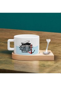 Resim Bk Gift Kişiye Özel İsimli Denizci Tasarımlı-2, Ahşap Altlıklı Seramik Fincan, Meslek Hediyesi, Yeni İş Hediyesi Kobitmeyen137943 Bk Gift 