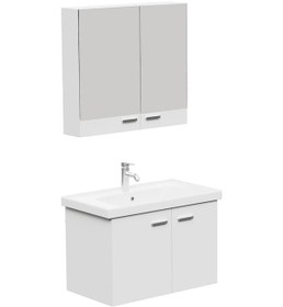 Resim Aqua Bagno Basic Alt Dolap + Üst Dolap -lavabo Dahil-beyaz ,80 Cm. 3 Parça Beyaz 