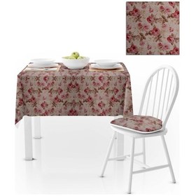 Resim Gül Desenli Vizon Yapraklı Pembe Dijital Baskılı Süet Dokuma Runner Masa Örtüsü 140x180 