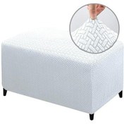 Resim Beyaz Yeni Tasarım Jakarlı Dayanıklı Streç Ayak Dayama Osmanlı Kapak Katlanır Depolamalı Tabure Mobilya Koruyucu Yumuşak Dikdörtgen Slipcover M 