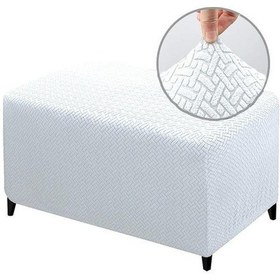 Resim Beyaz Yeni Tasarım Jakarlı Dayanıklı Streç Ayak Dayama Osmanlı Kapak Katlanır Depolamalı Tabure Mobilya Koruyucu Yumuşak Dikdörtgen Slipcover M 