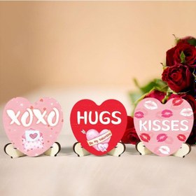 Resim Suntek 3 Adet Sevgililer Günü Kalp Işareti Aşk Ahşap Masa 