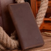 Resim COWATHER Vintage Uzun Cüzdan Erkekler için, Düz Renkli Üst Katman İnek Derisi, Astarlı Değil, Örgüsüz, Kartlıklı Klasik Stil - Kahve 