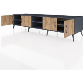 Resim Kronos Tv Ünitesi 3 Raflı 4 Kapaklı 220x59x51 Antrasit-çam/antrasit Atlas Çam/antrasıt - Antrasıt 