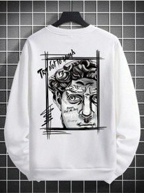 Resim Adrift Unisex Kadın/erkek Beyaz Sanat Oversize Bisiklet Yaka Pamuklu Sweatshirt Beyaz 