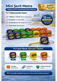 Resim Mini Şerit Metre 1 Metre 3ft Anahtarlık Ölçü Metresi Taşınabilir Cep Metre 12 Adet 10 Metre 