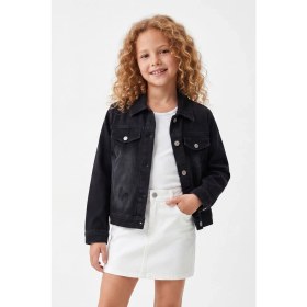 Resim Joy Kids Kız Çocuk Likralı Kelebek Nakışlı Crop Kot Ceket (5-16YAŞ) (Siyah) 