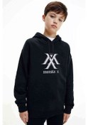 Resim Monsta X Logo Baskılı Unisex Çocuk Kapüşonlu Siyah Sweatshirt Siyah 