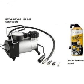 Resim Oto Metal Hava Kompresörü Lastik Şişirme 12 Volt 150 Psi 