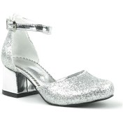 Resim Gümüş Kalın Topuklu Kız Çocuk Topuklu Ayakkabı Gümüş 