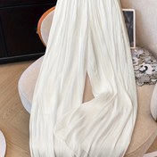 Resim Kadınlar için hafif, düz renkli geniş paça rahat pantolon - Yüksek Bel, Akışkan Tasarım, Polyester Kumaş, Yaz için mükemmel 