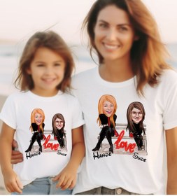 Resim Bk Gift 2’li Kişiye Özel Anne-Kız Karikatürlü Kombin Tişört Seti-3, Anneye Hediye, Anneler Günü Hedi 