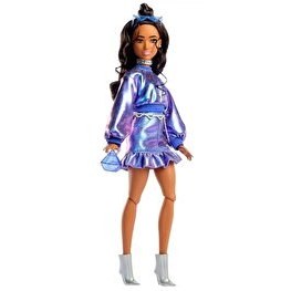 Resim Barbie Deluxe Style Stil İkonu Bebek Metalik Mavi Üst ve Etekli JFP42 