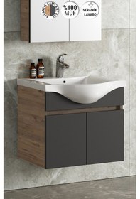 Resim Yıldız 55 Cm Atlantik Çam-Antrasit Gri Mat Mdf Seramik Lavabolu A Antrasit - Atlantik Çam 