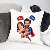 Resim Süper Kahraman Aşıklar Karikatürlü Yastık 