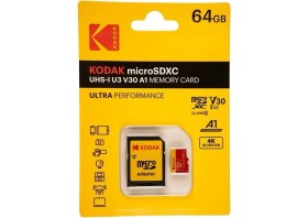 Resim Kodak 64GB UHS-I U3 V30 A1 Micro SD Hafıza Kartı + Adaptör Yüksek Okuma Yazma Hızı 