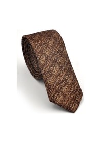 Resim Gaffy Bej Kırcıl Desenli Kahverengi Dokuma Kumaş Mendilli Slim Fit Kravat // Sdk230920 Desenli 