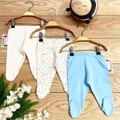 Resim Renkli Puset 3'lü Penye Bebek Pijama Takım Bulut Mavi Pembe Kahverengi 