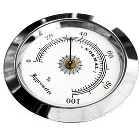 Resim OEM Analog Higrometre Nem Ölçer Humidor Puro Kutusu Için Metal Çerçeve Beyaz 50mm 