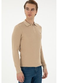 Resim U.S. Polo Assn. Erkek Regular Fit Yarım Fermuarlı Kum Melanj Basic Kazak 50298266-VR085 