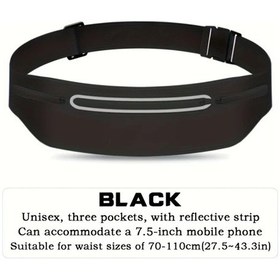 Resim Fochsia Ultra İnce Koşu Kemeri 3 Cep 7.5 İnç Telefon Siyah Ayarlanabilir Siyah 