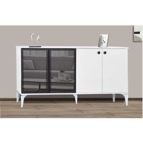 Resim 4 Kapılı Camlı Reflekte Beyaz Konsol Beyaz 