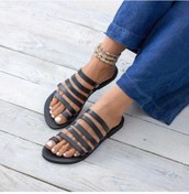Resim DaphneSandals El Yapımı Hakiki Deri Siyah Kadın Terlik - M5136 