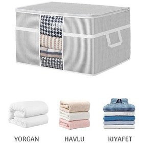 Resim 5'li Mega Boy Pencereli Yorgan Hurcu - Yastık Yorgan Düzenleyici Saklama Hurcu 75 X 40 X 40 Cm Gri 