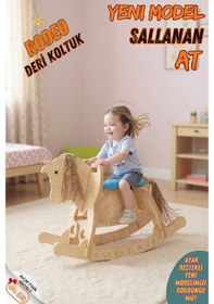 Resim Ahşap Sallanan At-deri Koltuklu-ayak Destekli- Yeni Model -mavi 