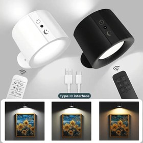 Resim 1/2 adet Çift Taraflı LED Manyetik Duvar Lambası - 360° Dönebilir, 3 Renk Modu, Dokunmatik ve Uzaktan Kumanda, USB Şarj Edilebilir, Pil ile, Oturma Odası, Yatak Odası, Koridor, Modern Lamba için Uygun 