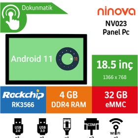 Resim NİNOVA NV023 Rockchip RK3566 4GB 32GB eMMC Android/Linux 18.5" Endüstriyel Panel Pc 
