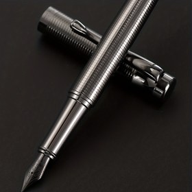 Resim 1 adet Yüksek Kaliteli İş Gri Metal Kalem/Orta 0.5mm. Mürekkep Dönüştürücü, Kalem Kutusu, 2 Adet Kartuş İçerir. 3.4MM Kartuşlar İçin Uygun. Ofislerde ve Okullarda Erkekler ve Kadınlar İçin En İyi Dolma Kalemler 