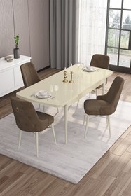 Resim Canisa Are Serisi 80x132 Mdf Açılabilir Krem Masa Takımı Ve 4 Kahverengi Sandalye 